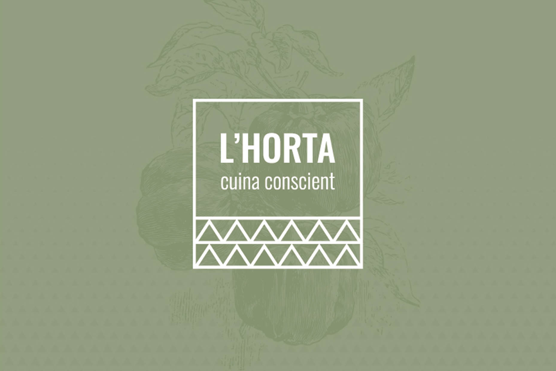 Marca L´Horta sobre fondo gráfico floral.