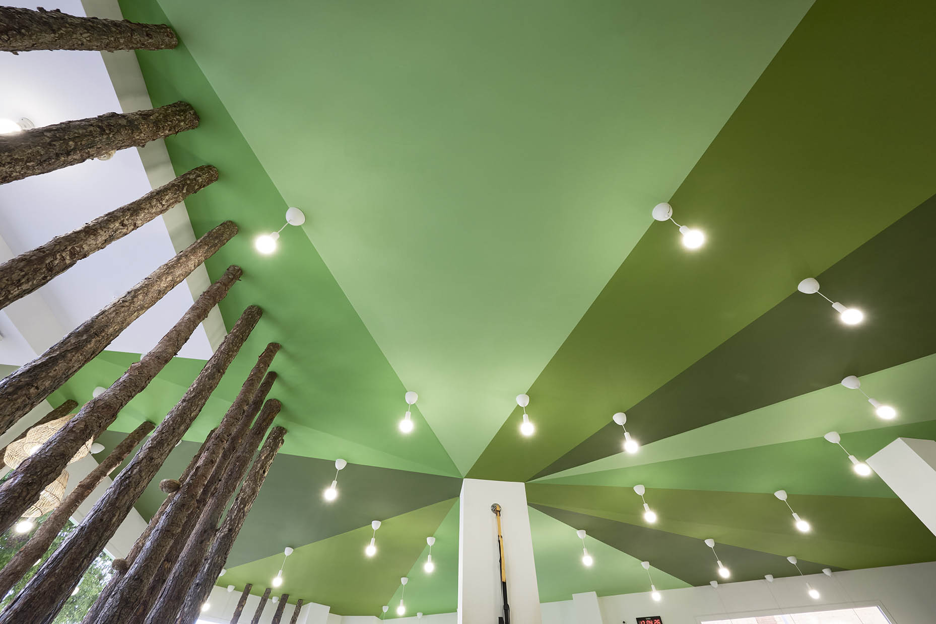 Diseño techo multicolor en gimnasio