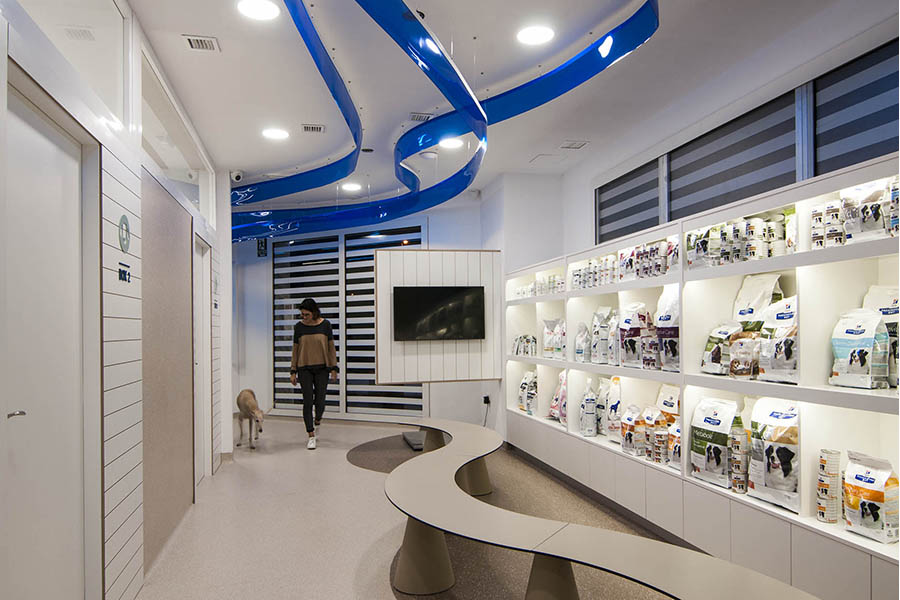 Diseño zona espera hospital veterinario